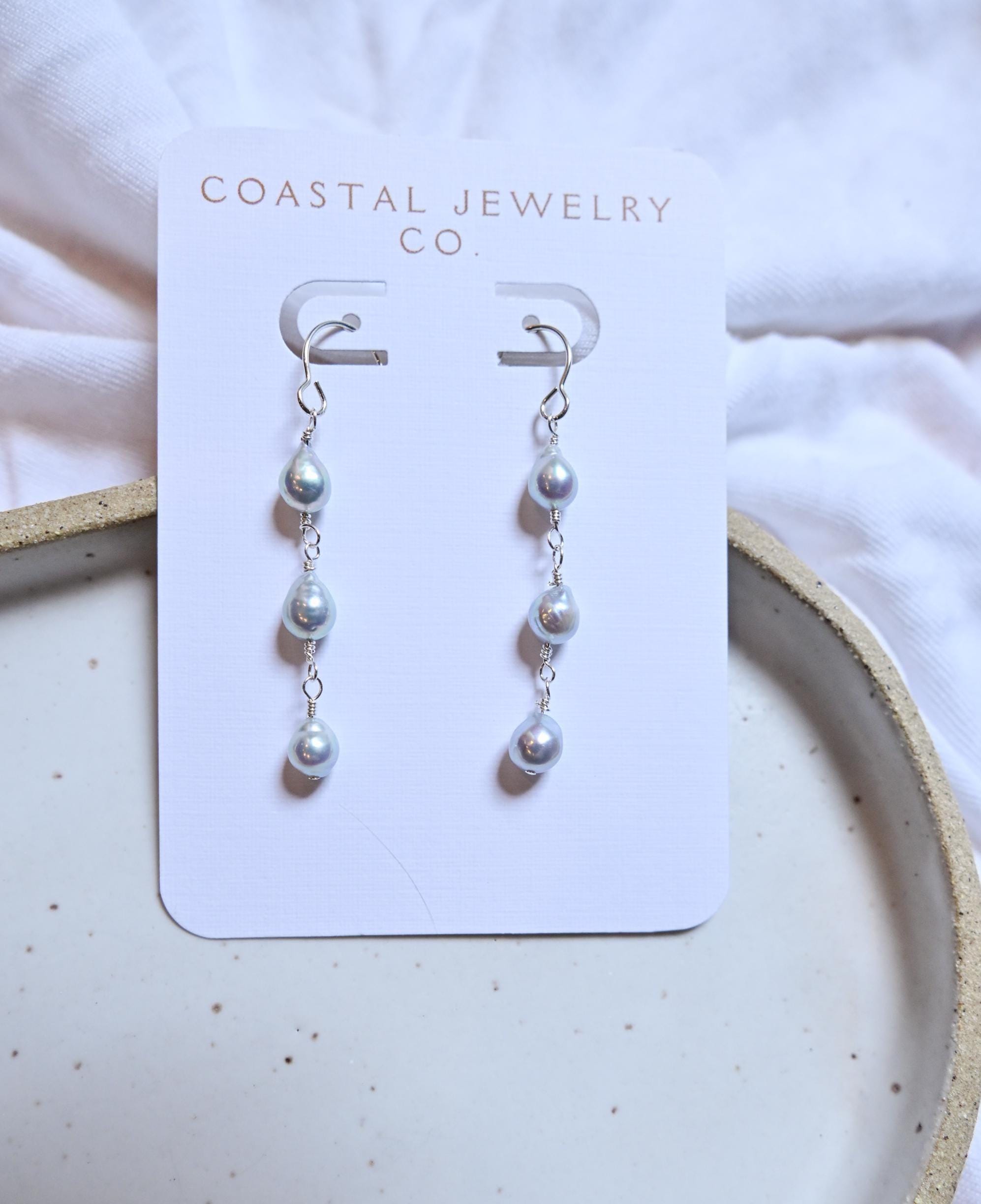 Blue Akoya Pearl Dangle Earrings Sterling Silver