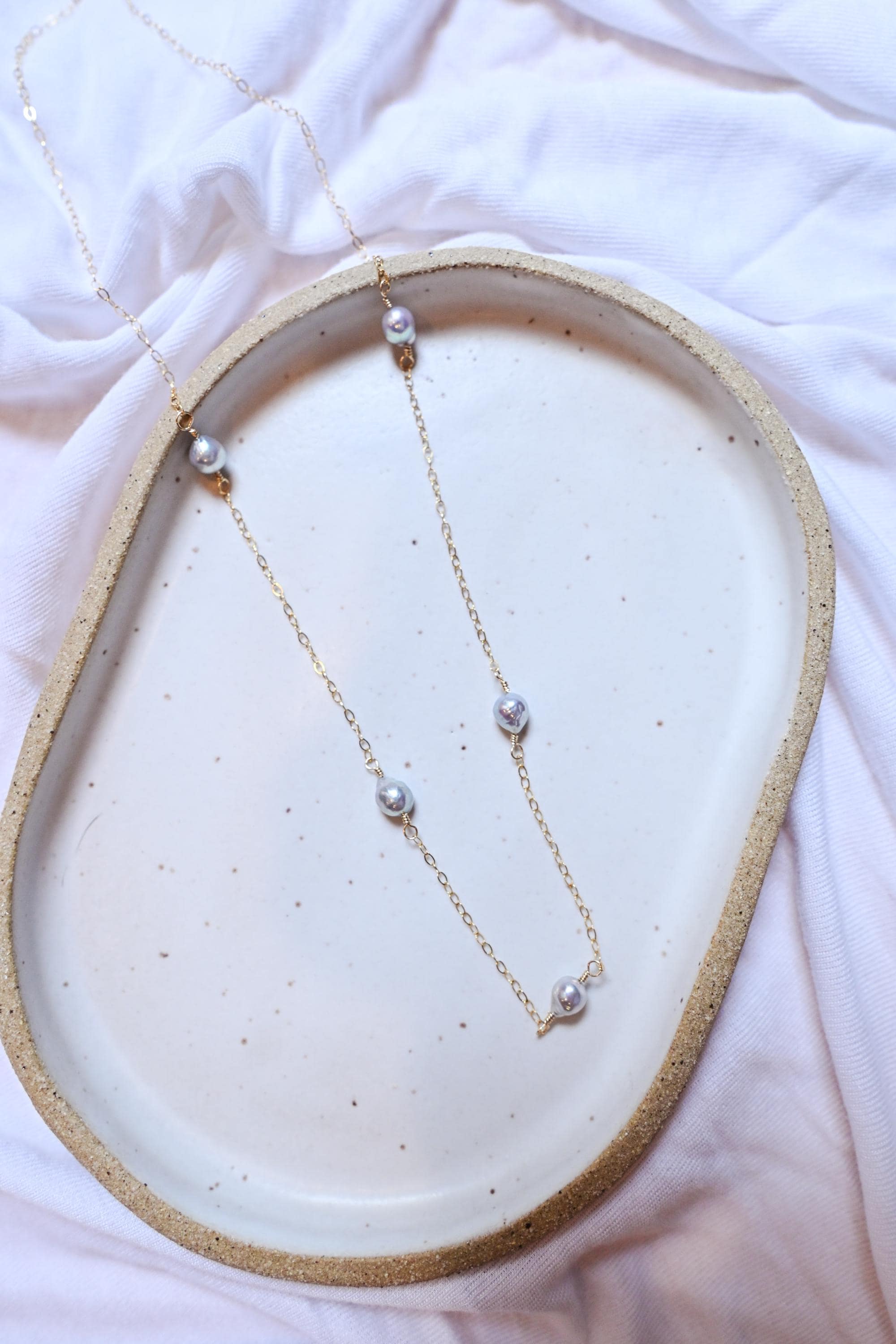 Blue Akoya Pearl Gold Filled Necklace with five pearls
