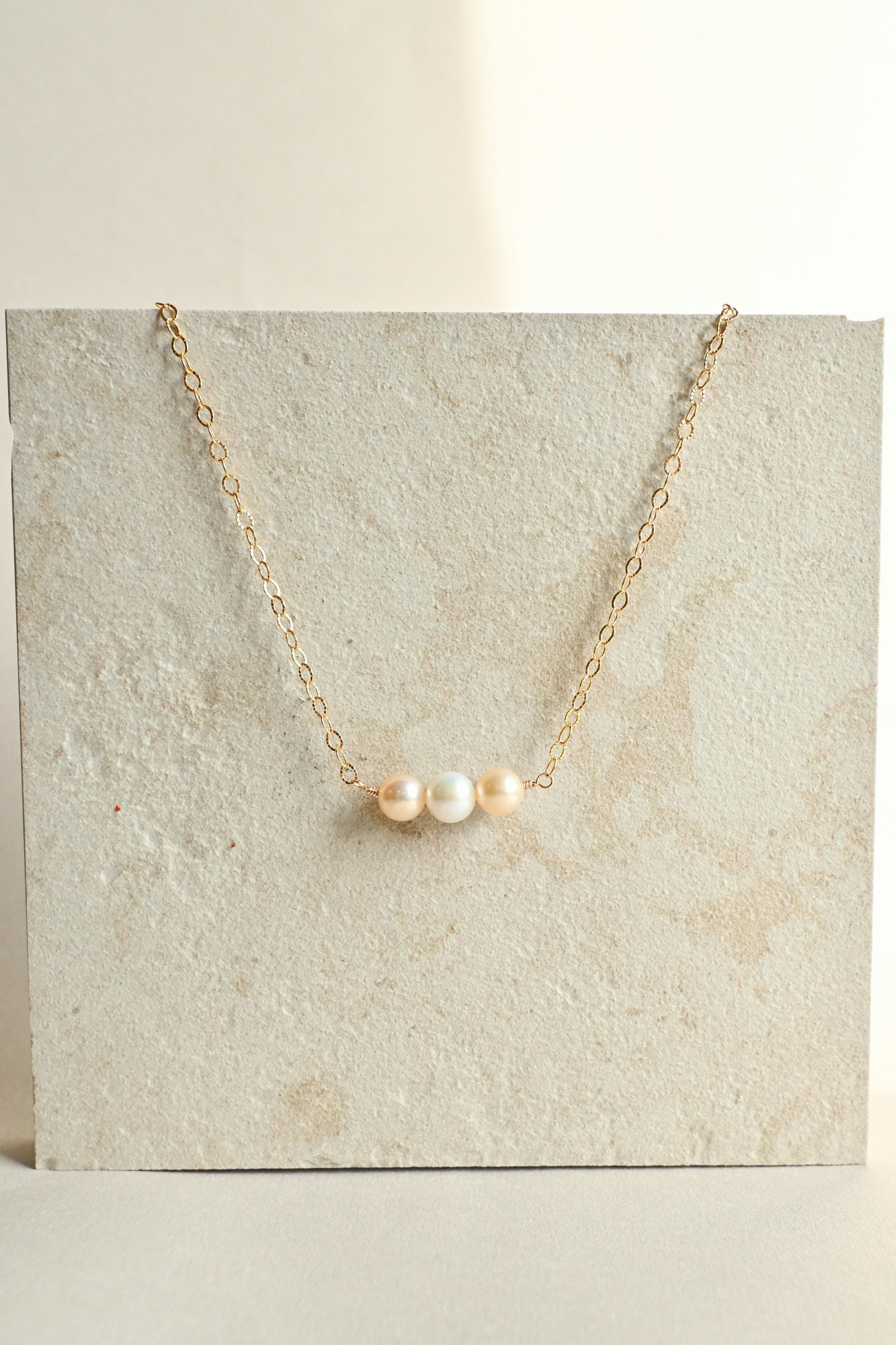 Edison Pearl necklace gold filled chain - orange and white Edison pearls