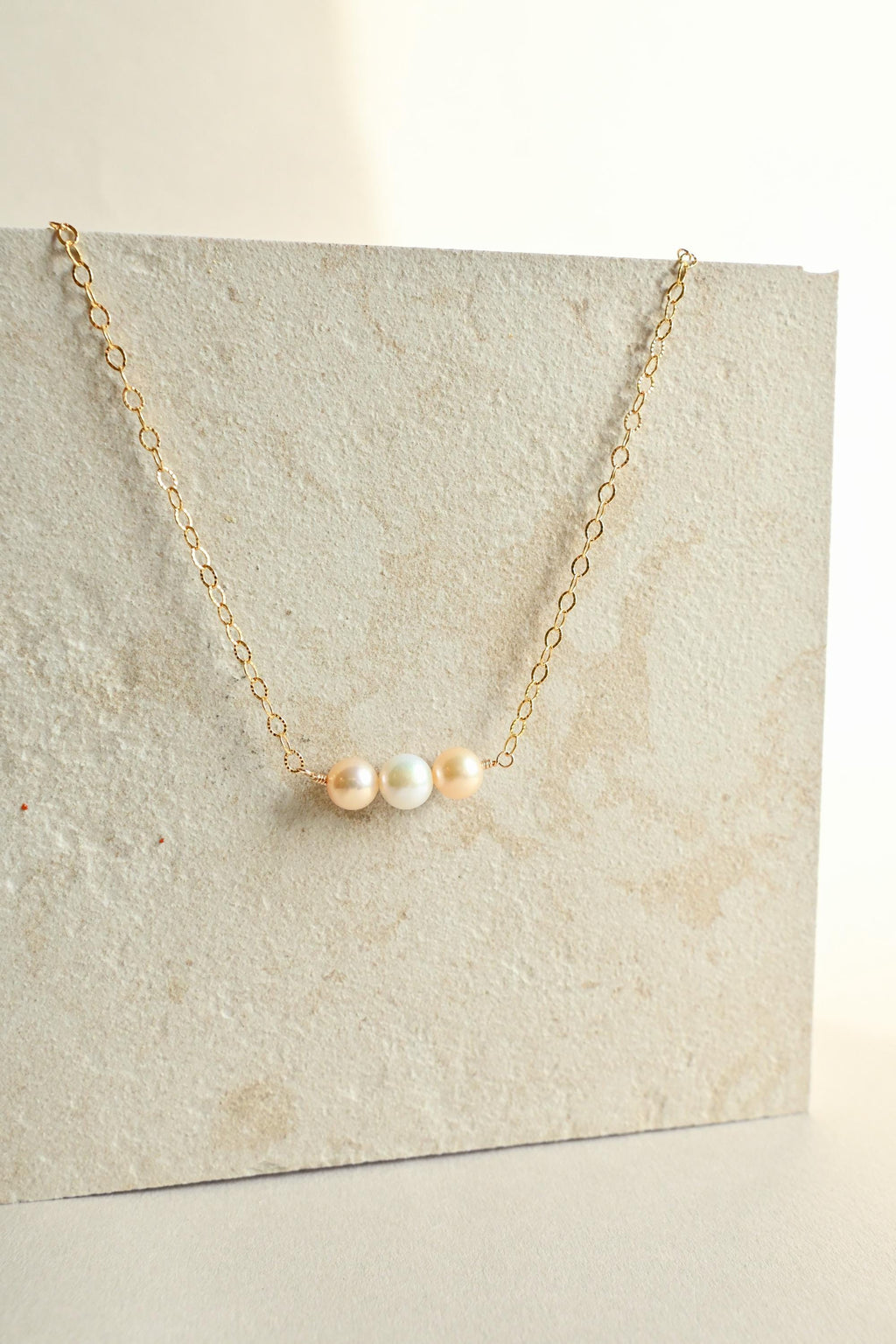 Edison Pearl necklace gold filled chain - orange and white Edison pearls