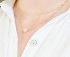 Freshwater pearl necklace paired with stackable gold filled chain