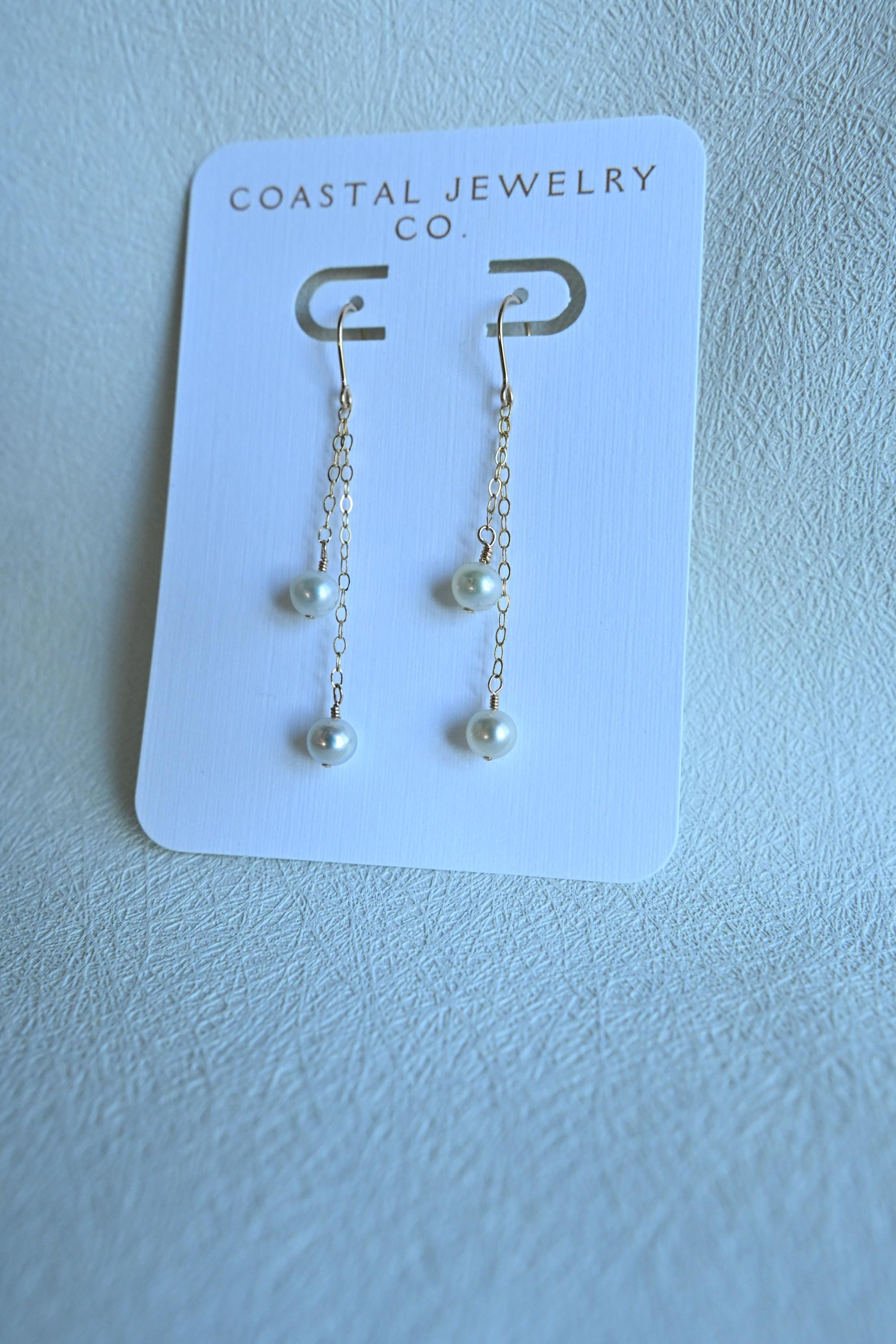 White round Akoya Pearl Dangle Gold Filled Earrings
