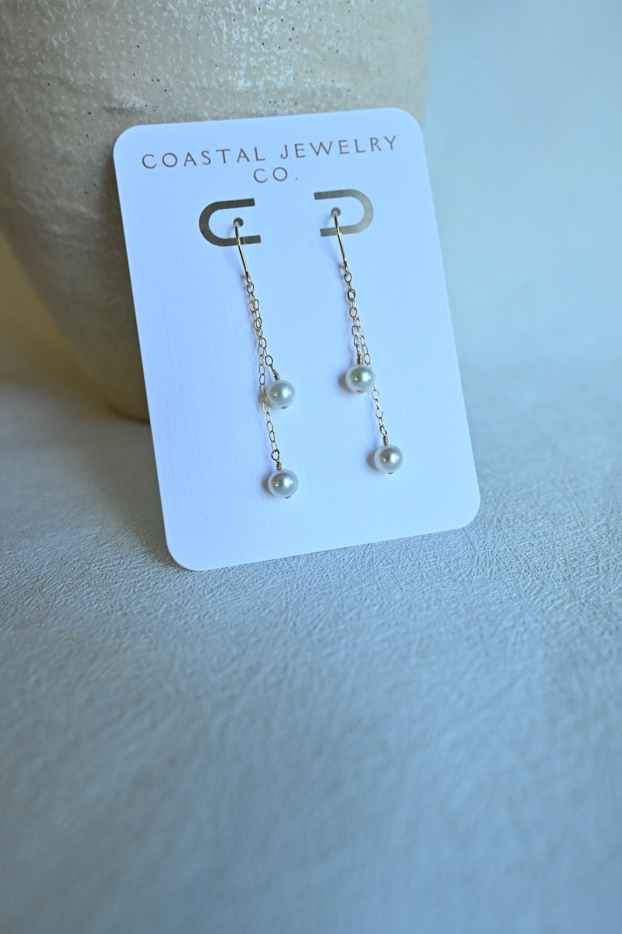White round Akoya Pearl Dangle Gold Filled Earrings