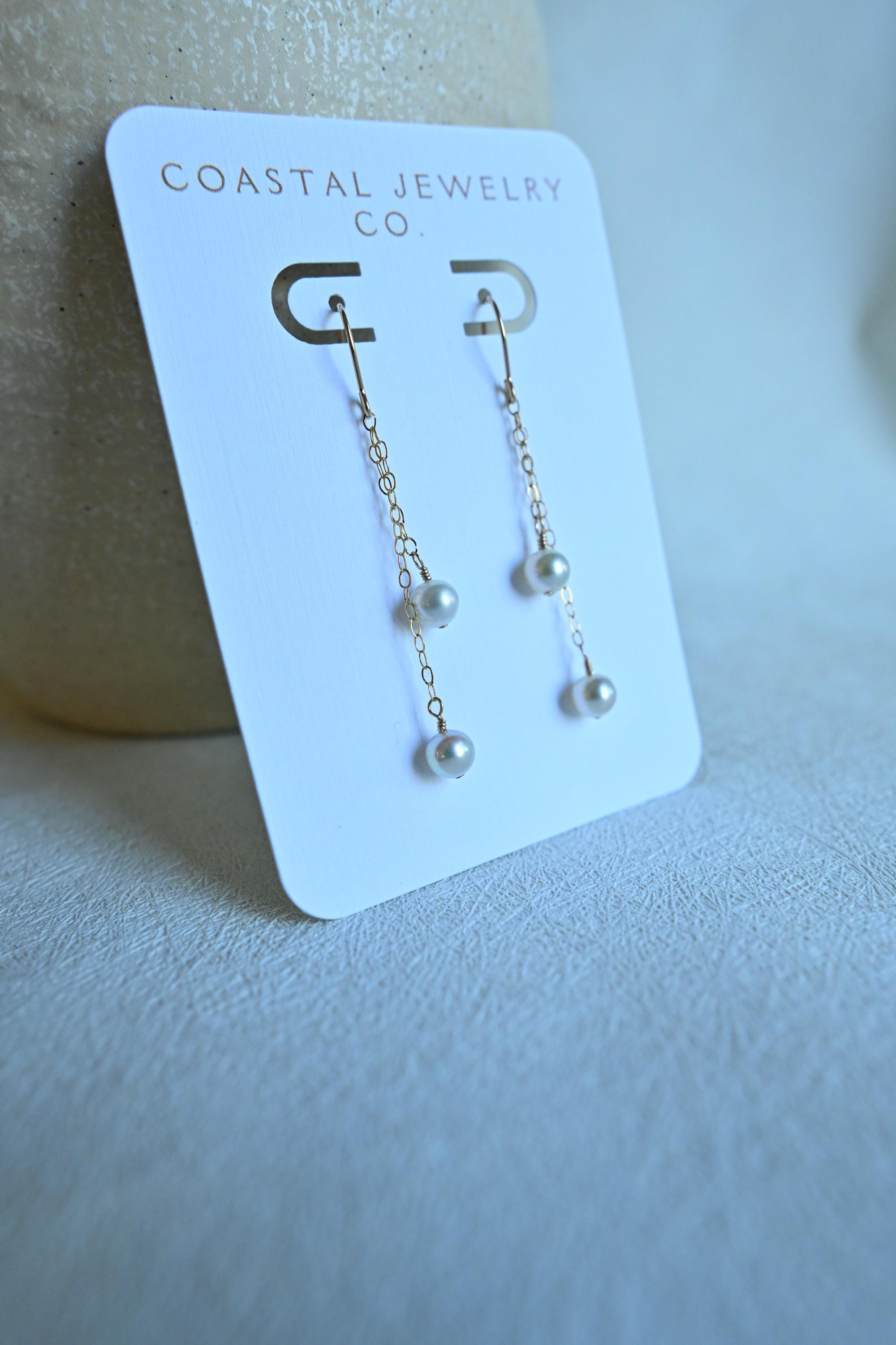 White round Akoya Pearl Dangle Gold Filled Earrings