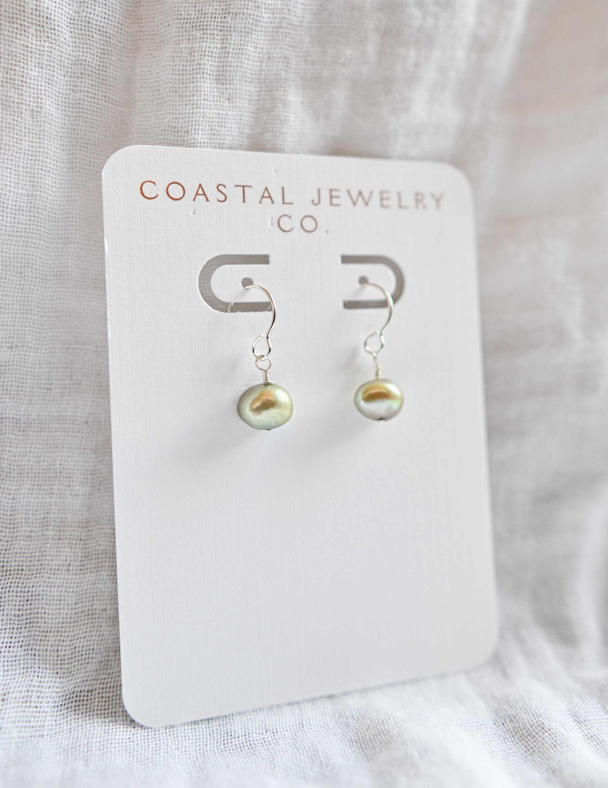 Green Freshwater Pearl Earrings in Sterling Silver - Handcrafted Beauty (etsy image id: 7423865848)