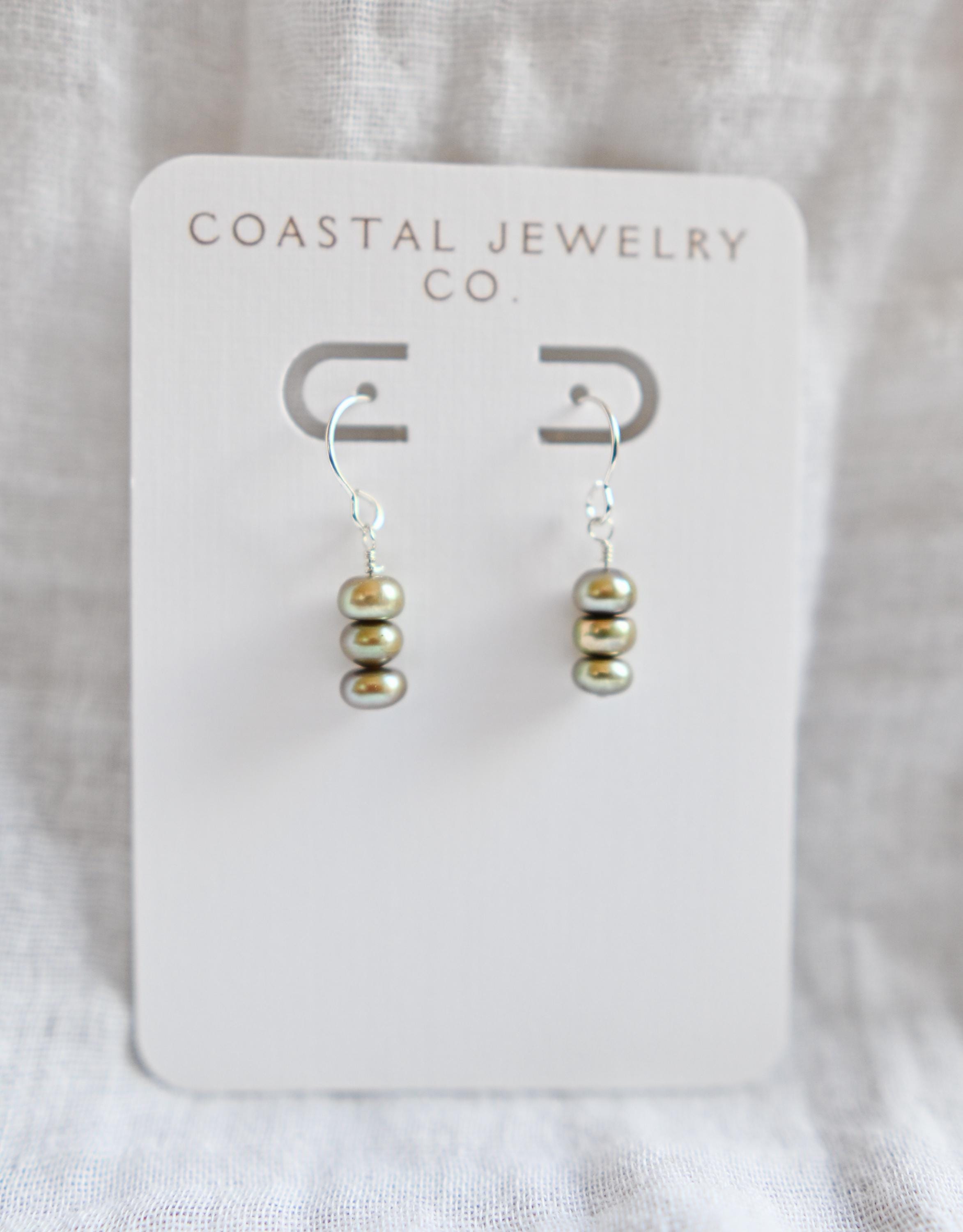 Handcrafted Sterling Silver Earrings paired with Green Freshwater Pearls (etsy image id: 7423889722)