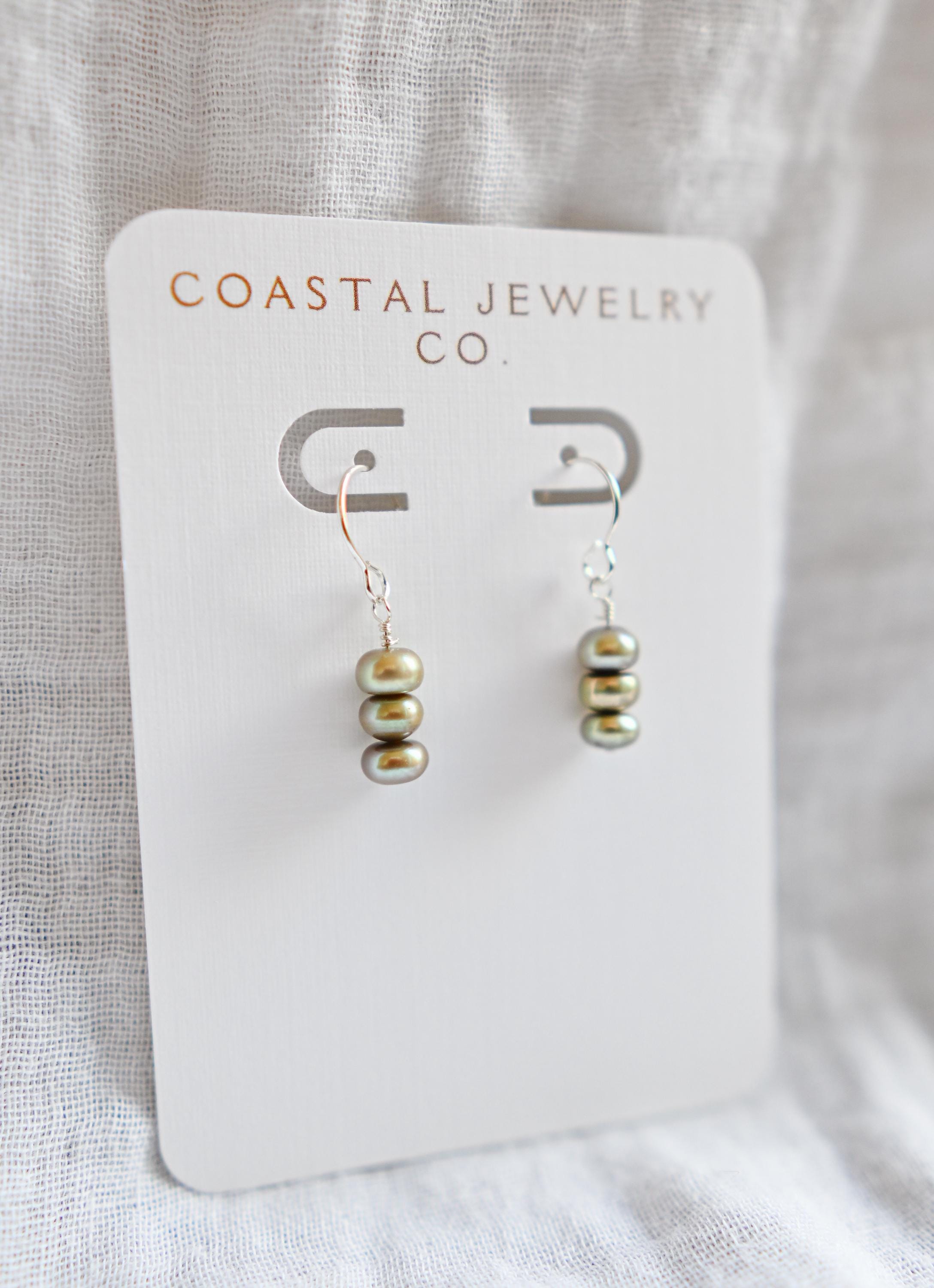 Handcrafted Sterling Silver Earrings paired with Green Freshwater Pearls (etsy image id: 7423889734)
