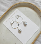 Minimalist 20mm Sterling Silver hoops highlighting Exquisite grey Keshi Pearls (etsy image id: 7423896658)