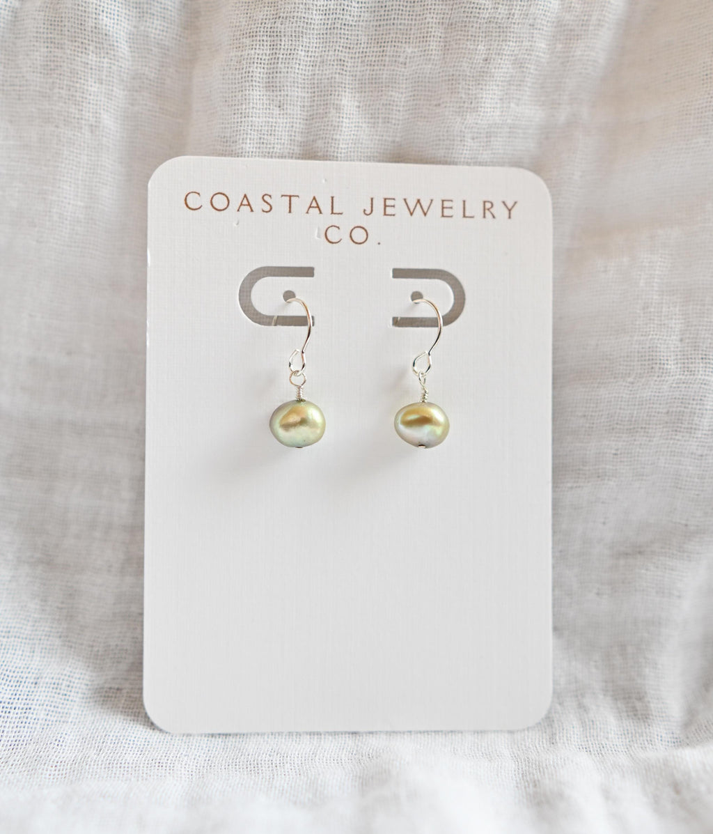 Green Freshwater Pearl Earrings in Sterling Silver - Handcrafted Beauty (etsy image id: 7471792873)