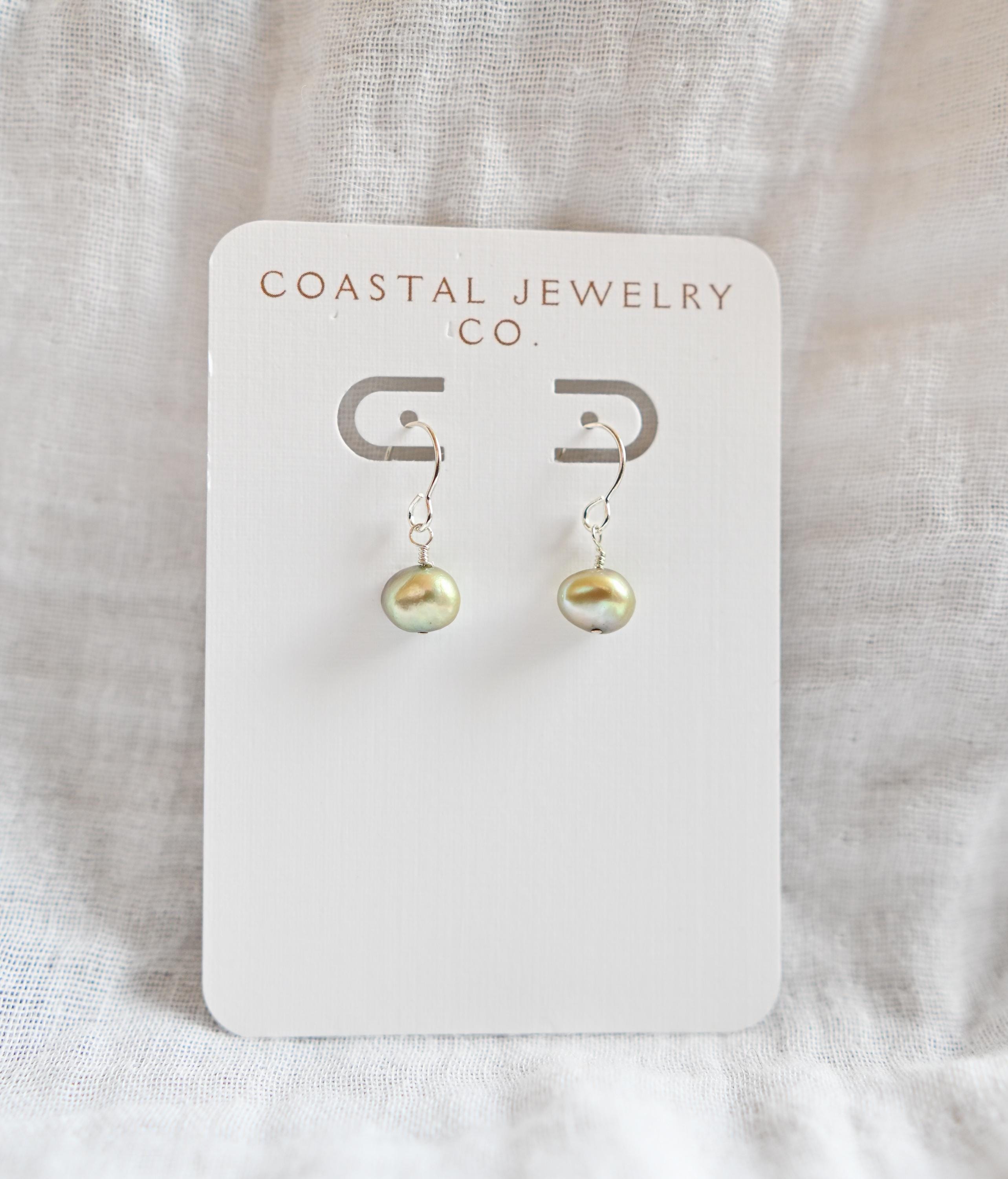 Green Freshwater Pearl Earrings in Sterling Silver - Handcrafted Beauty (etsy image id: 7471792873)