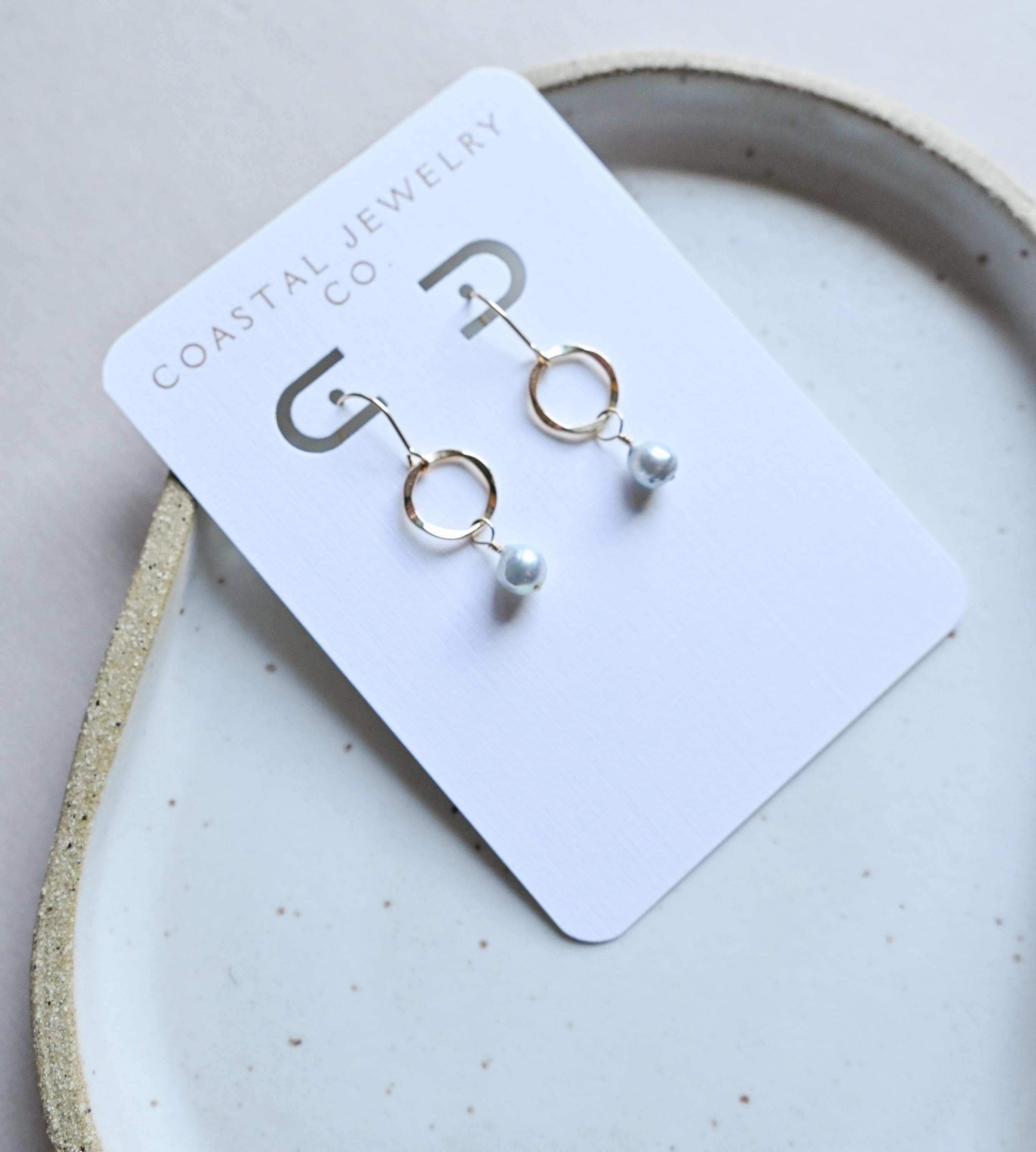 Blue Akoya Pearl Hammered Connector Gold Filled Earrings (etsy image id: 7558931018)