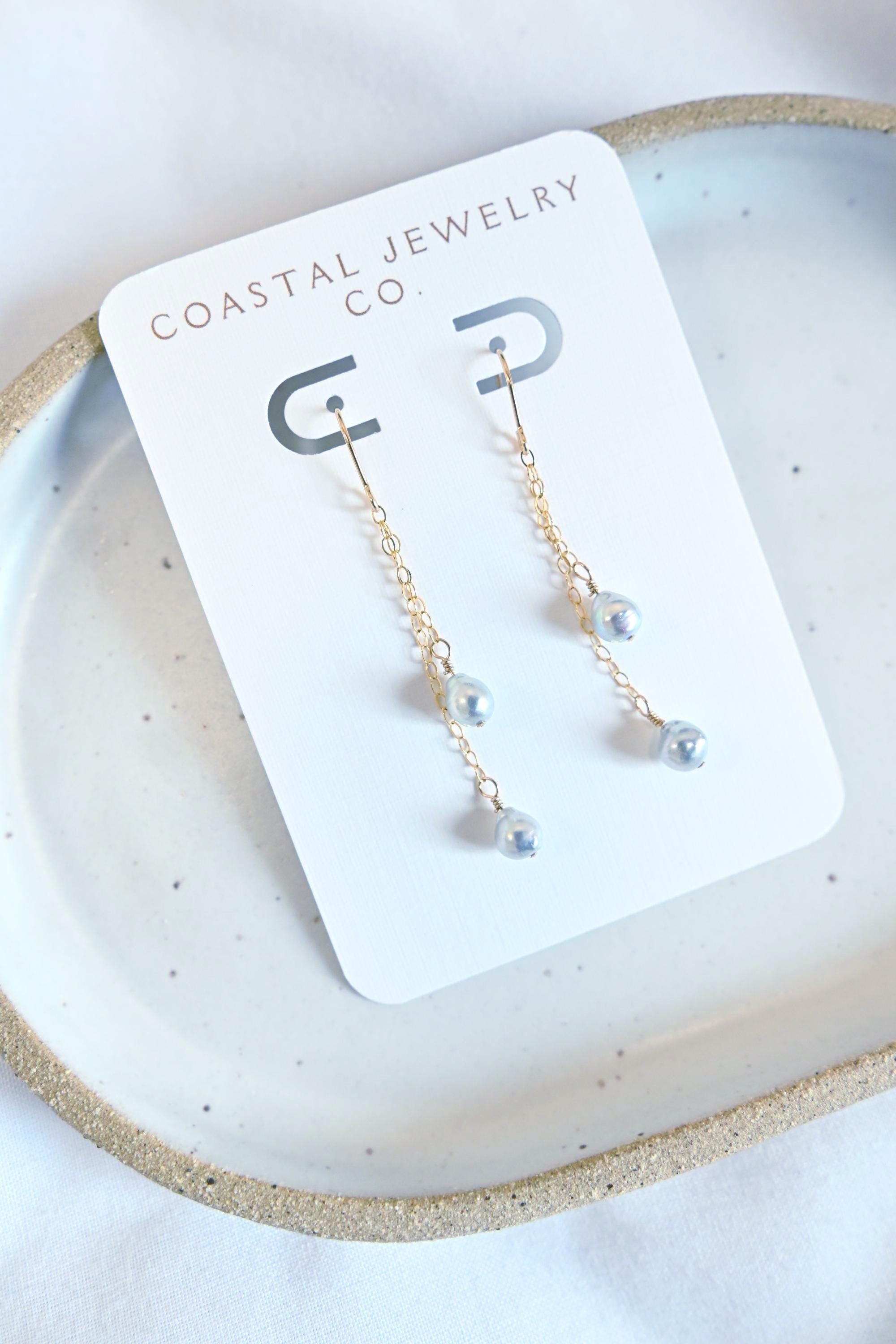 Blue Akoya Pearl Dangle Gold Filled Earrings (etsy image id: 7561445496)