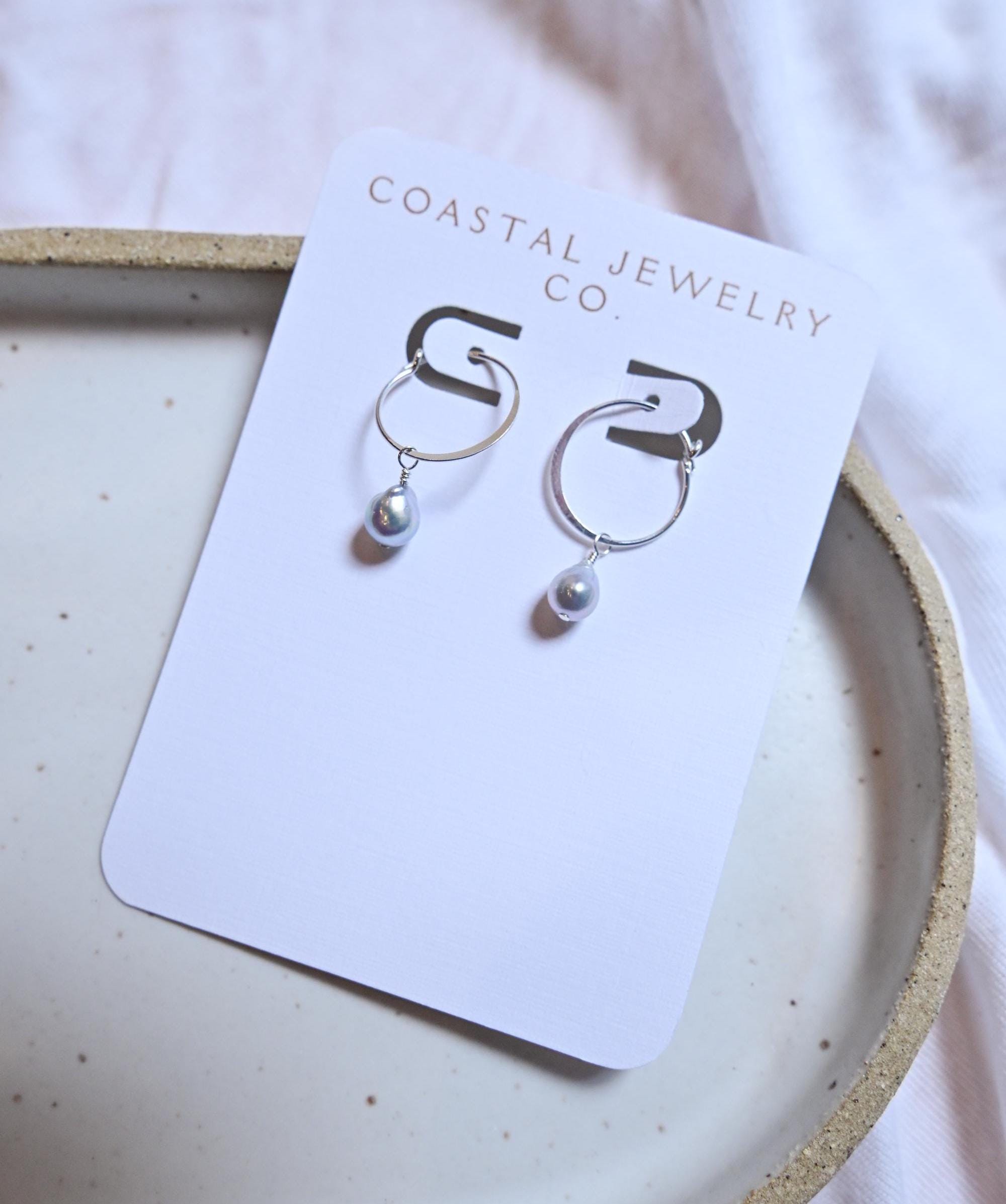 Blue Akoya Pearl Sterling Silver Hoop Earrings 15mm (etsy image id: 7561790130)