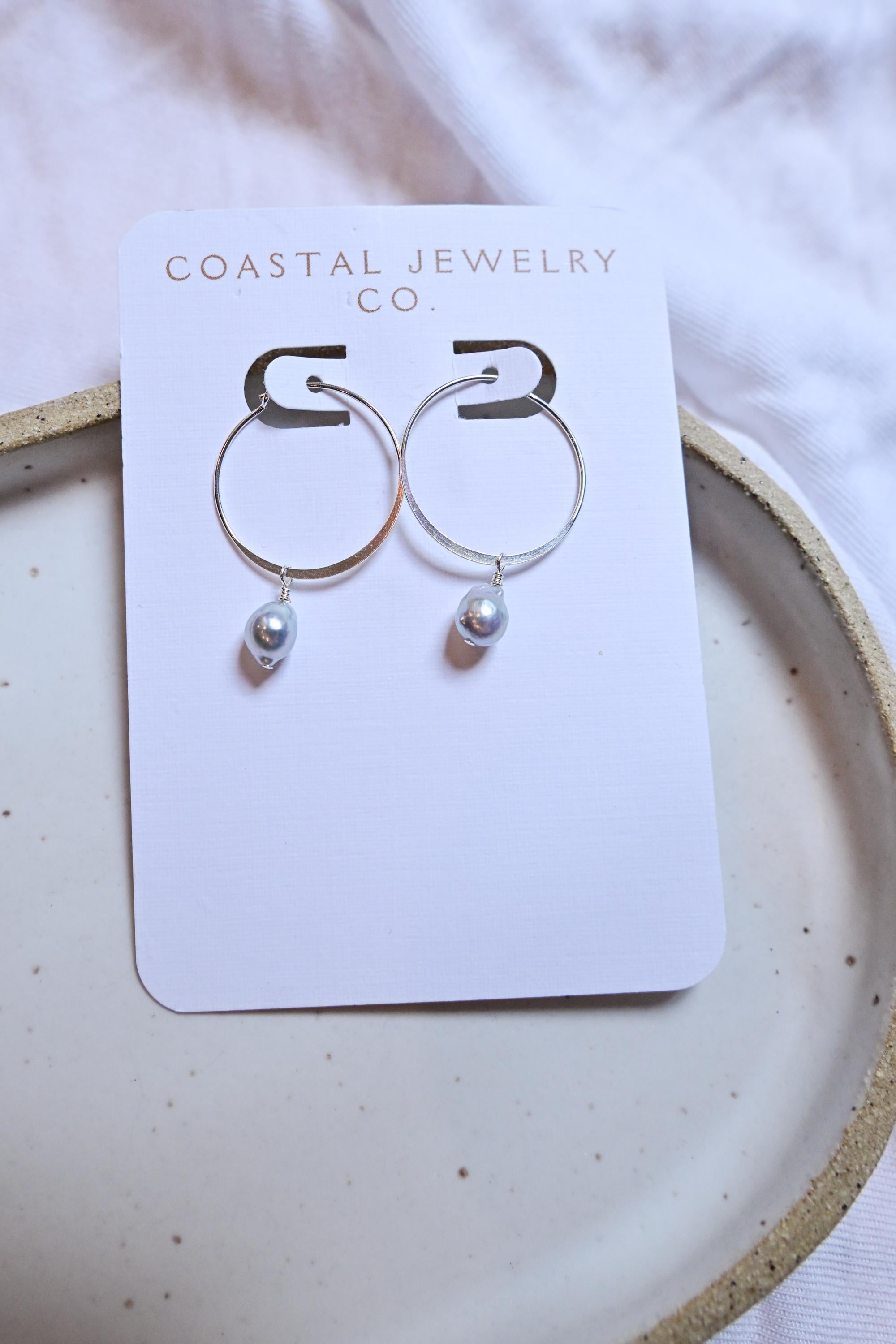 Blue Akoya Pearl Sterling Silver Hoop Earrings 20mm (etsy image id: 7561794856)