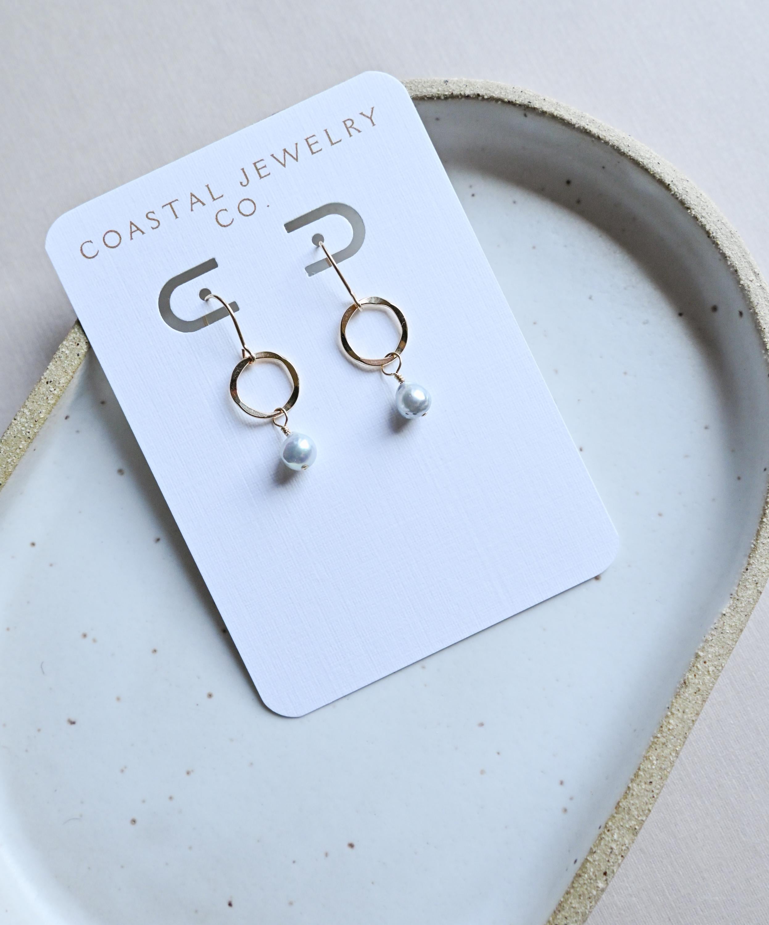 Blue Akoya Pearl Hammered Connector Gold Filled Earrings (etsy image id: 7606873571)