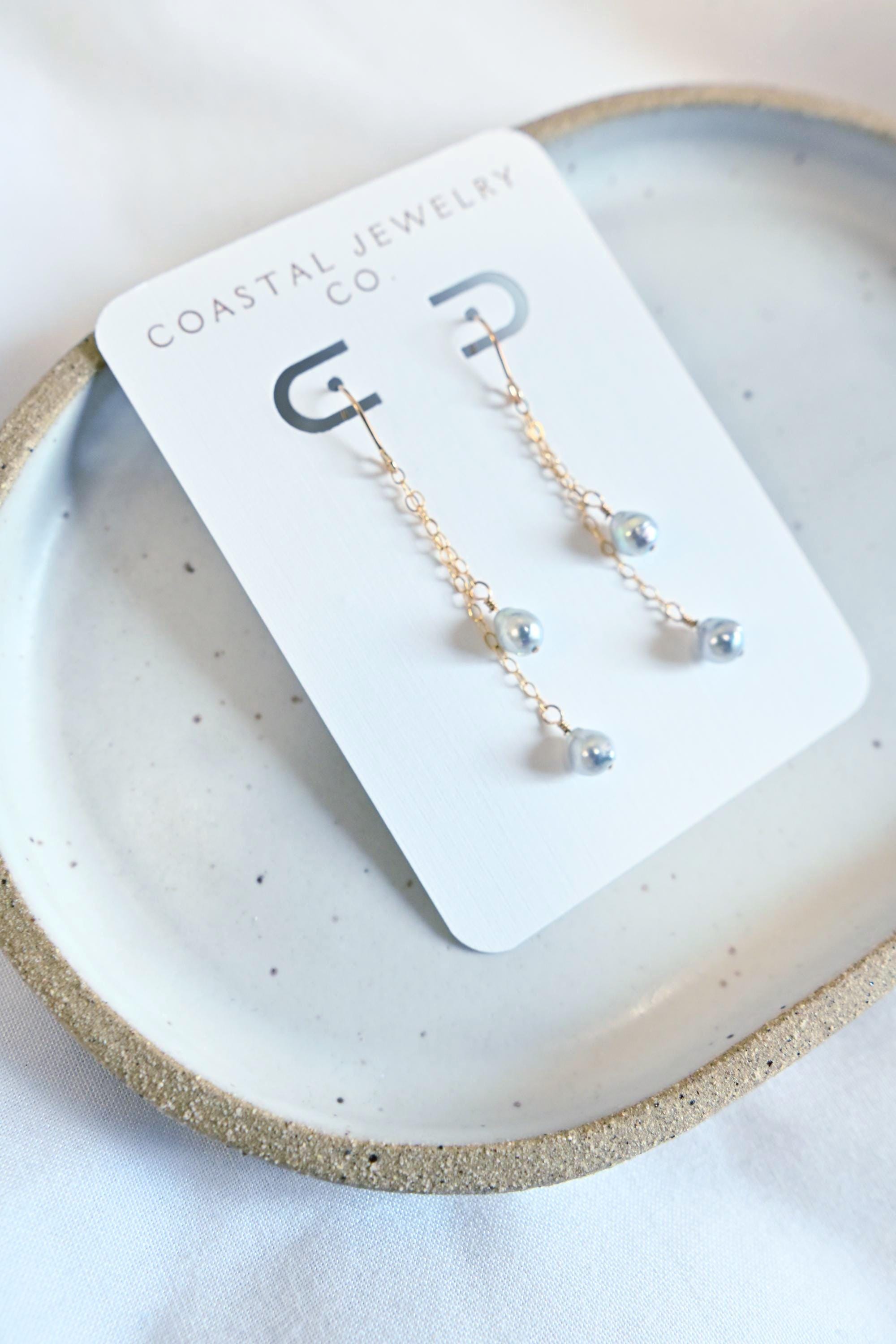 Blue Akoya Pearl Dangle Gold Filled Earrings (etsy image id: 7609390481)