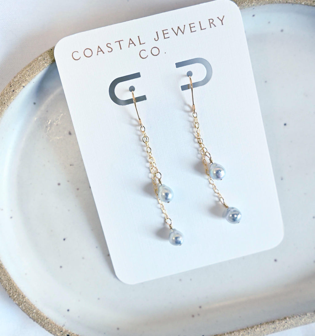 Blue Akoya Pearl Dangle Gold Filled Earrings (etsy image id: 7609391175)