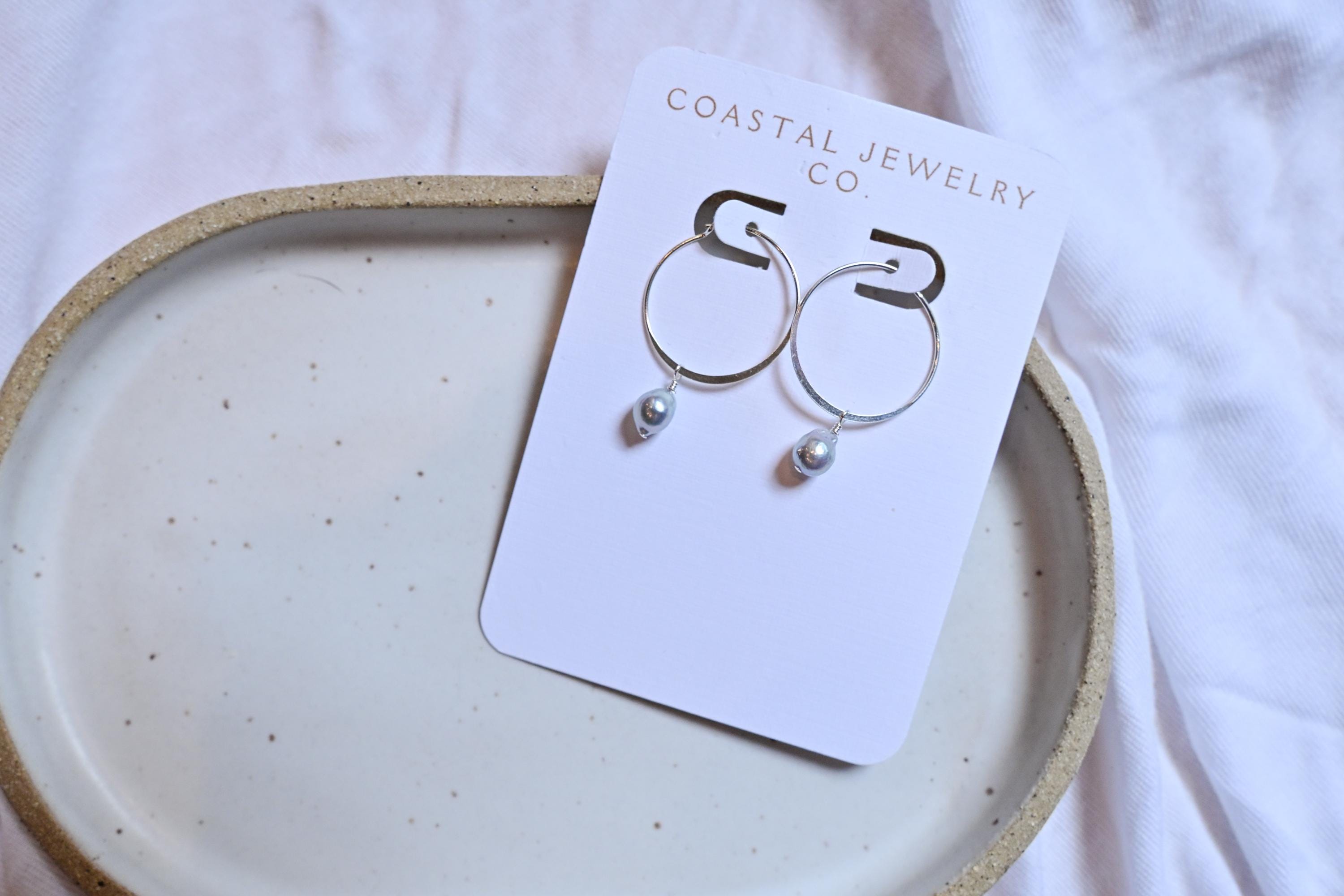 Blue Akoya Pearl Sterling Silver Hoop Earrings 20mm (etsy image id: 7609739717)