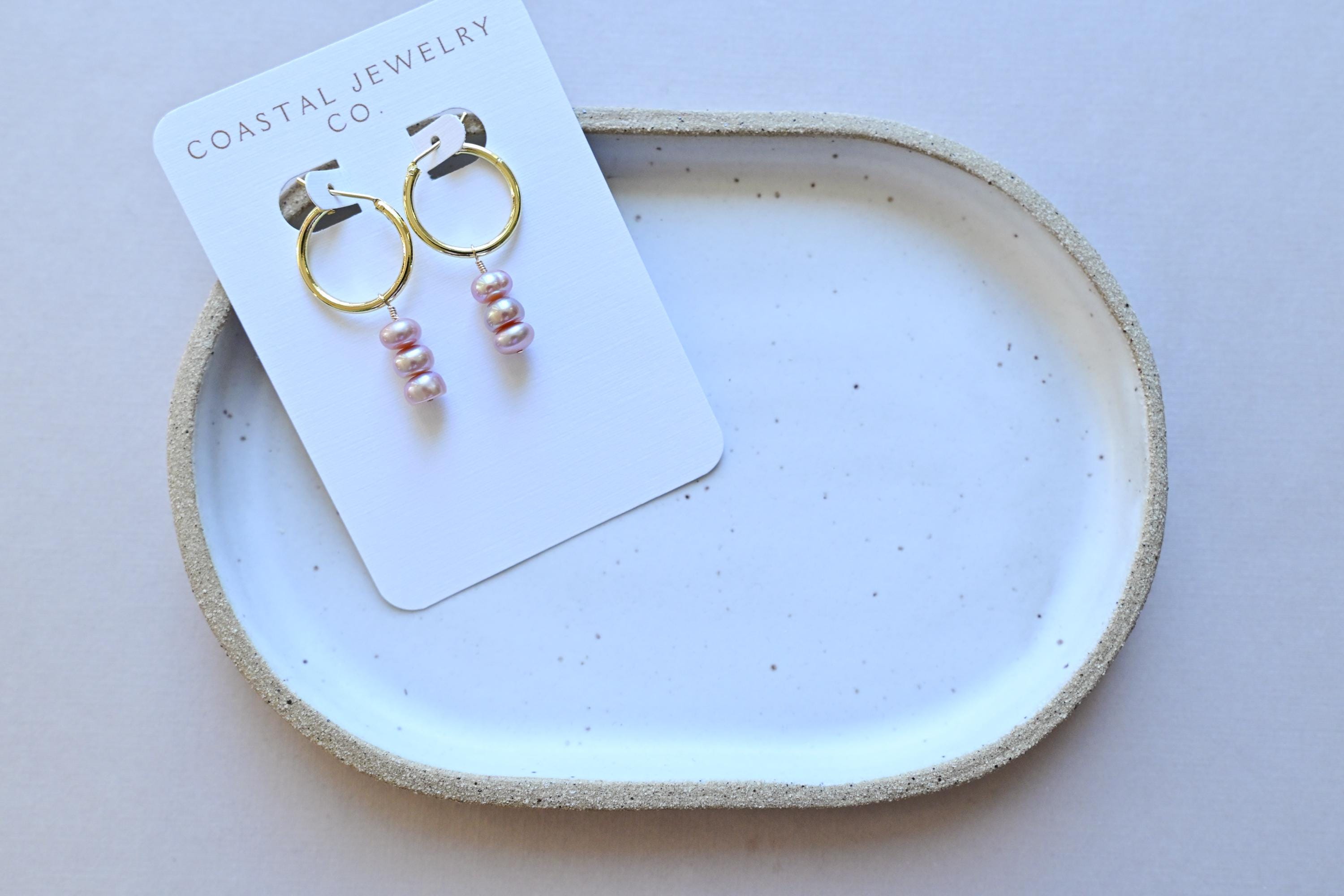 14K Gold Filled Hoops & Purple Freshwater Pearls - Valentine’s Day purple (etsy image id: 7619057950)