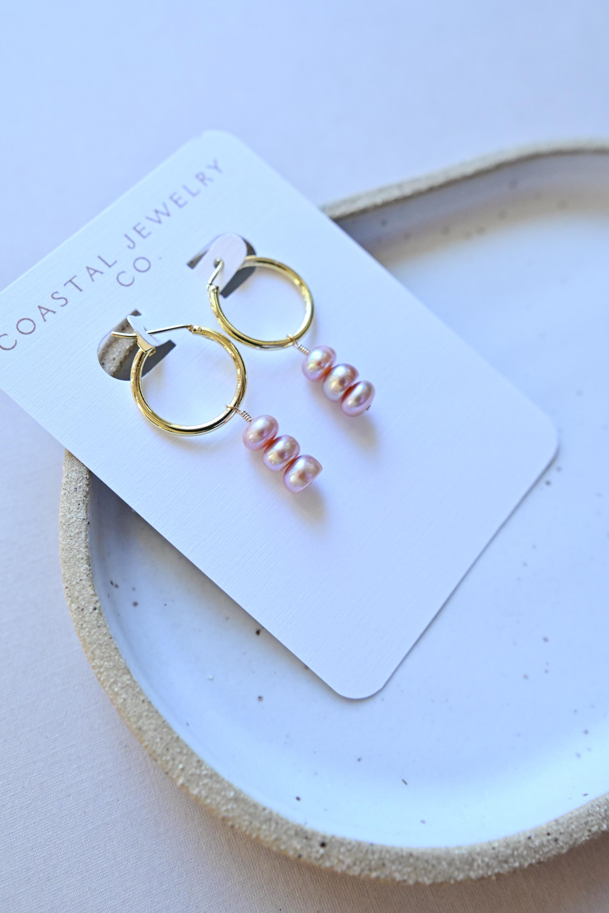 14K Gold Filled Hoops & Purple Freshwater Pearls - Valentine’s Day purple (etsy image id: 7667001953)