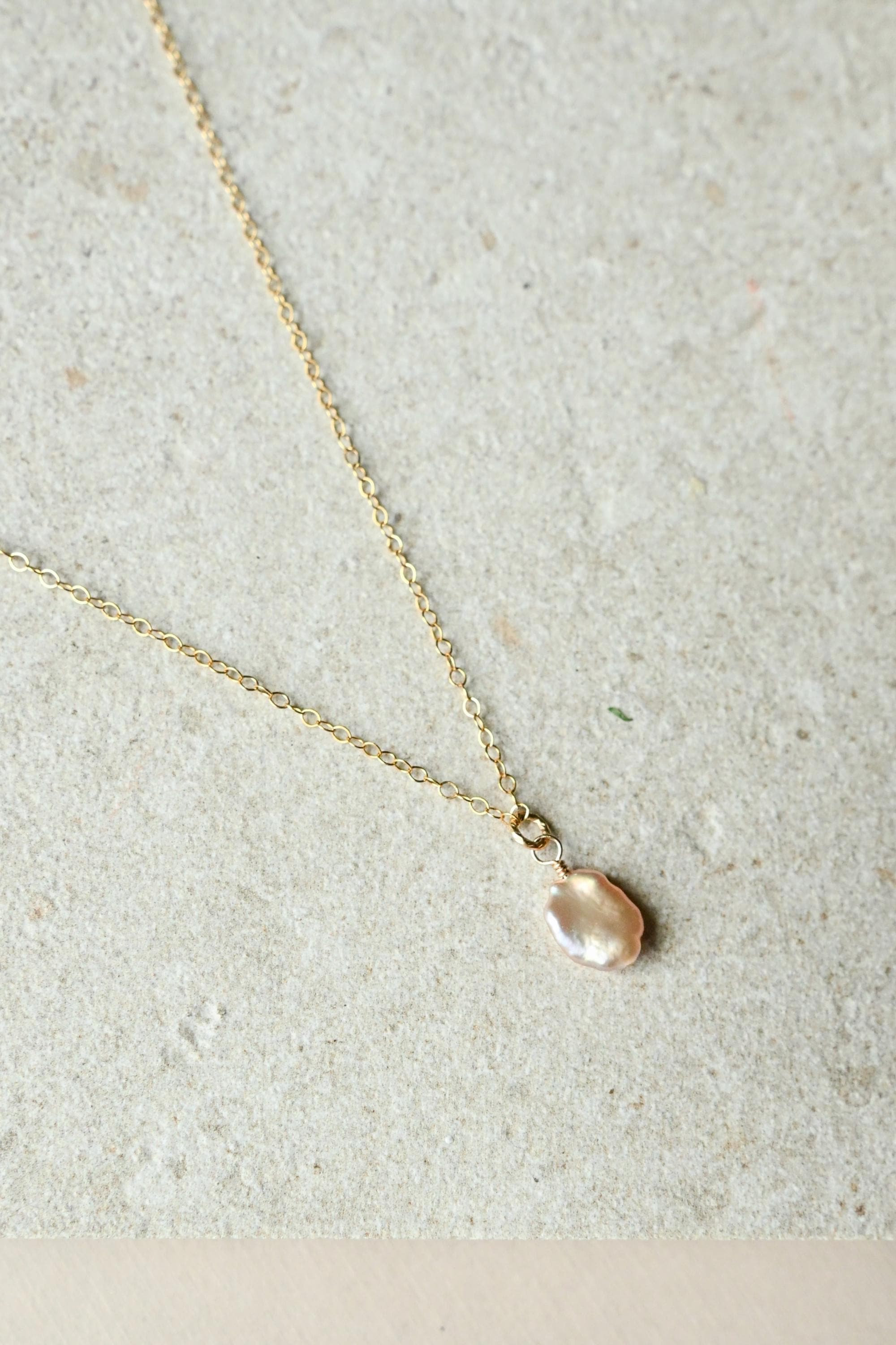 Keshi Edison Pearl necklace gold filled chain - purple/pink colors (etsy image id: 7683988670)