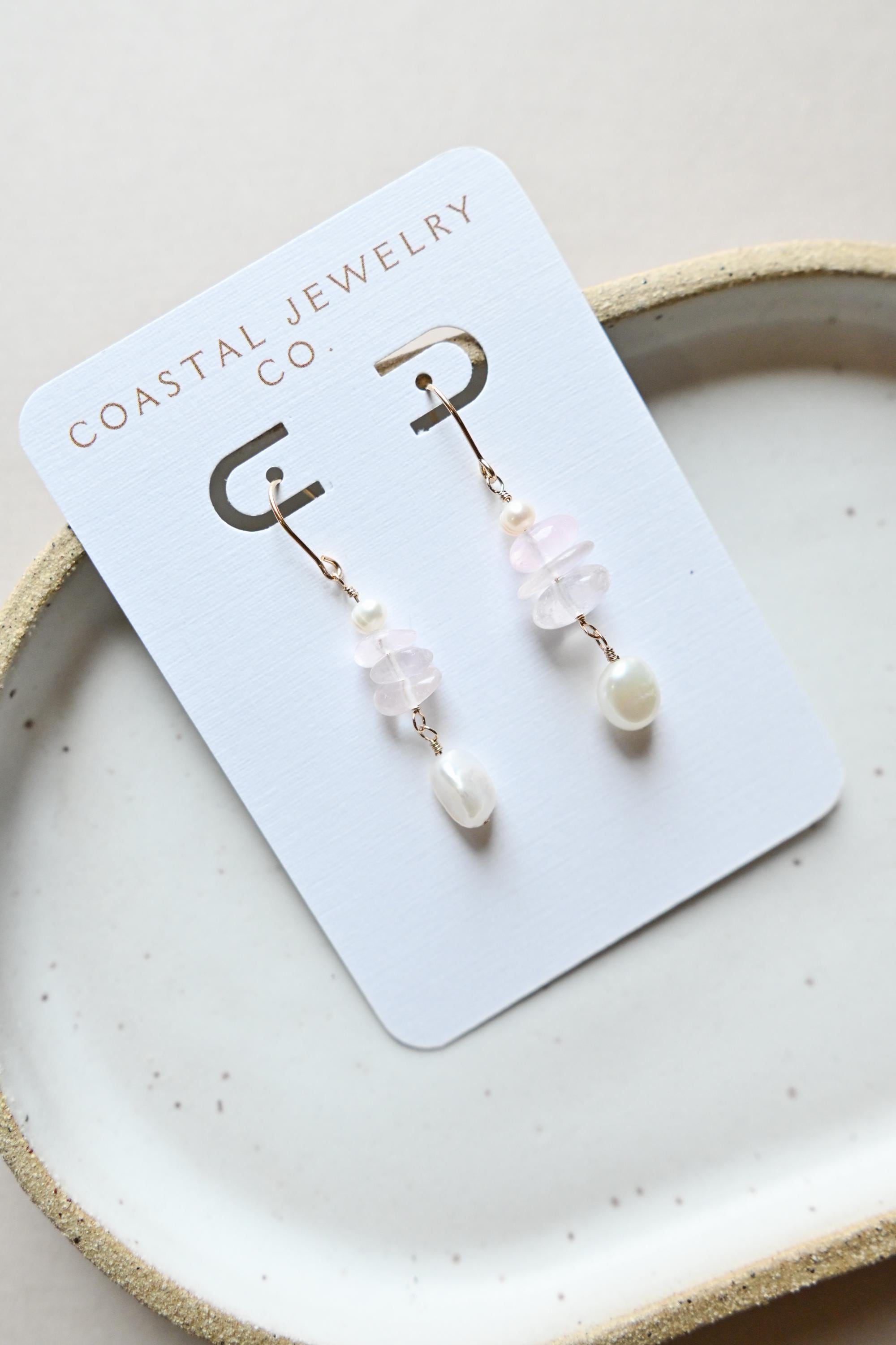 Sterling silver rose quartz and Keshi white pearl earrings Valentine’s Day (etsy image id: 7691809685)