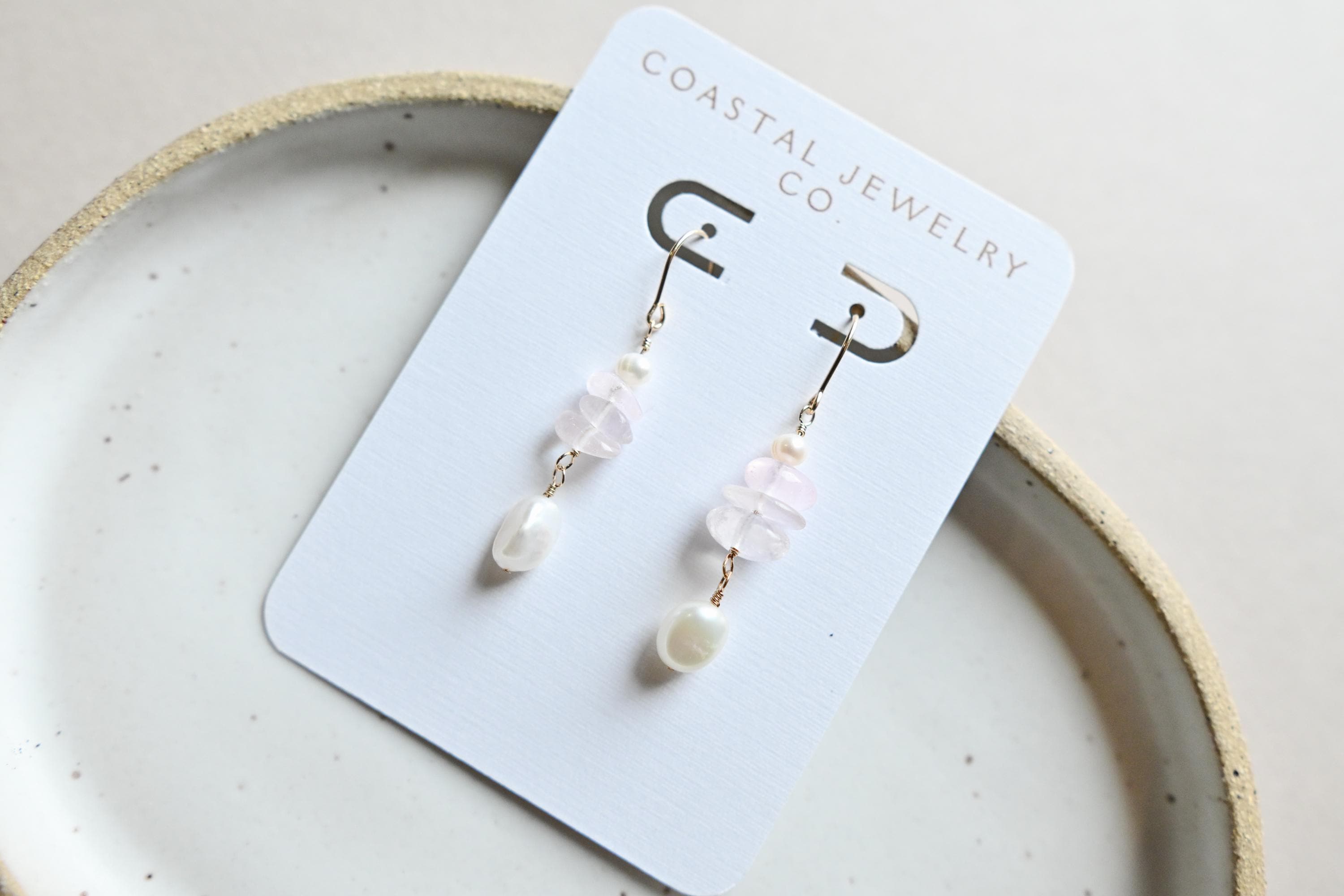 Sterling silver rose quartz and Keshi white pearl earrings Valentine’s Day (etsy image id: 7691809705)