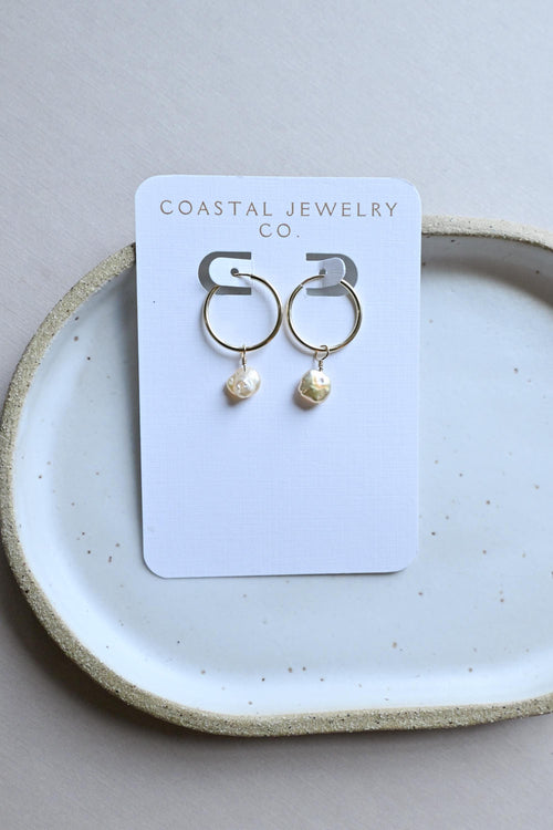 14K Gold Filled Hoops 17mm & Keshi Edison pearls- Elegant Earrings (etsy image id: 7696650161)