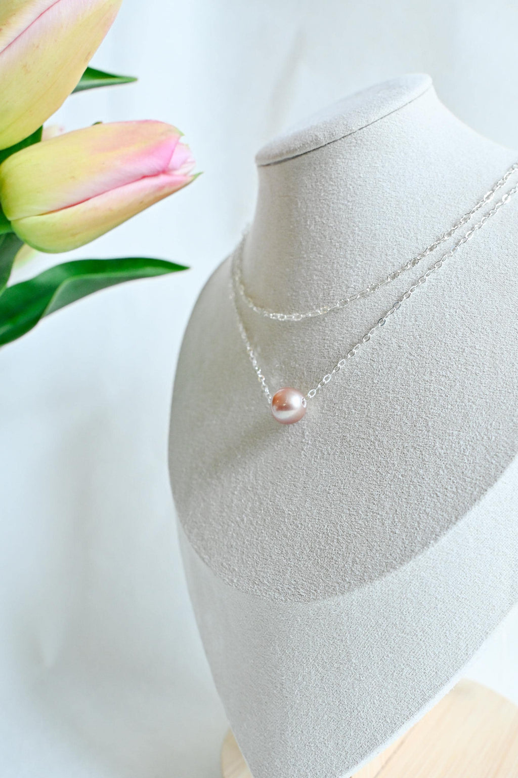 Sterling Silver layered necklace with 8mm Edison pearl - Mother’s Day, spring (etsy image id: 7863864312)