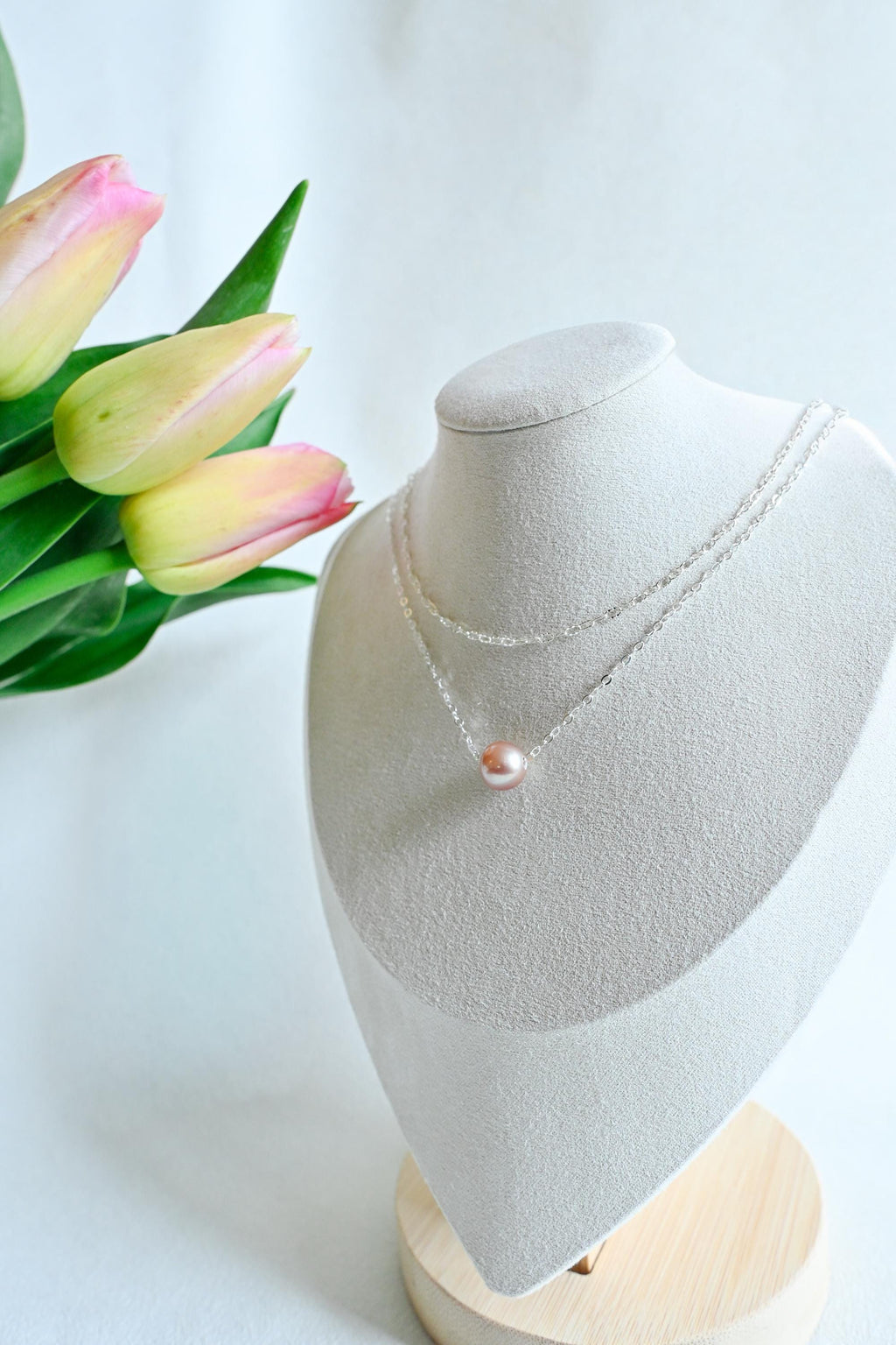Sterling Silver layered necklace with 8mm Edison pearl - Mother’s Day, spring (etsy image id: 7863864326)