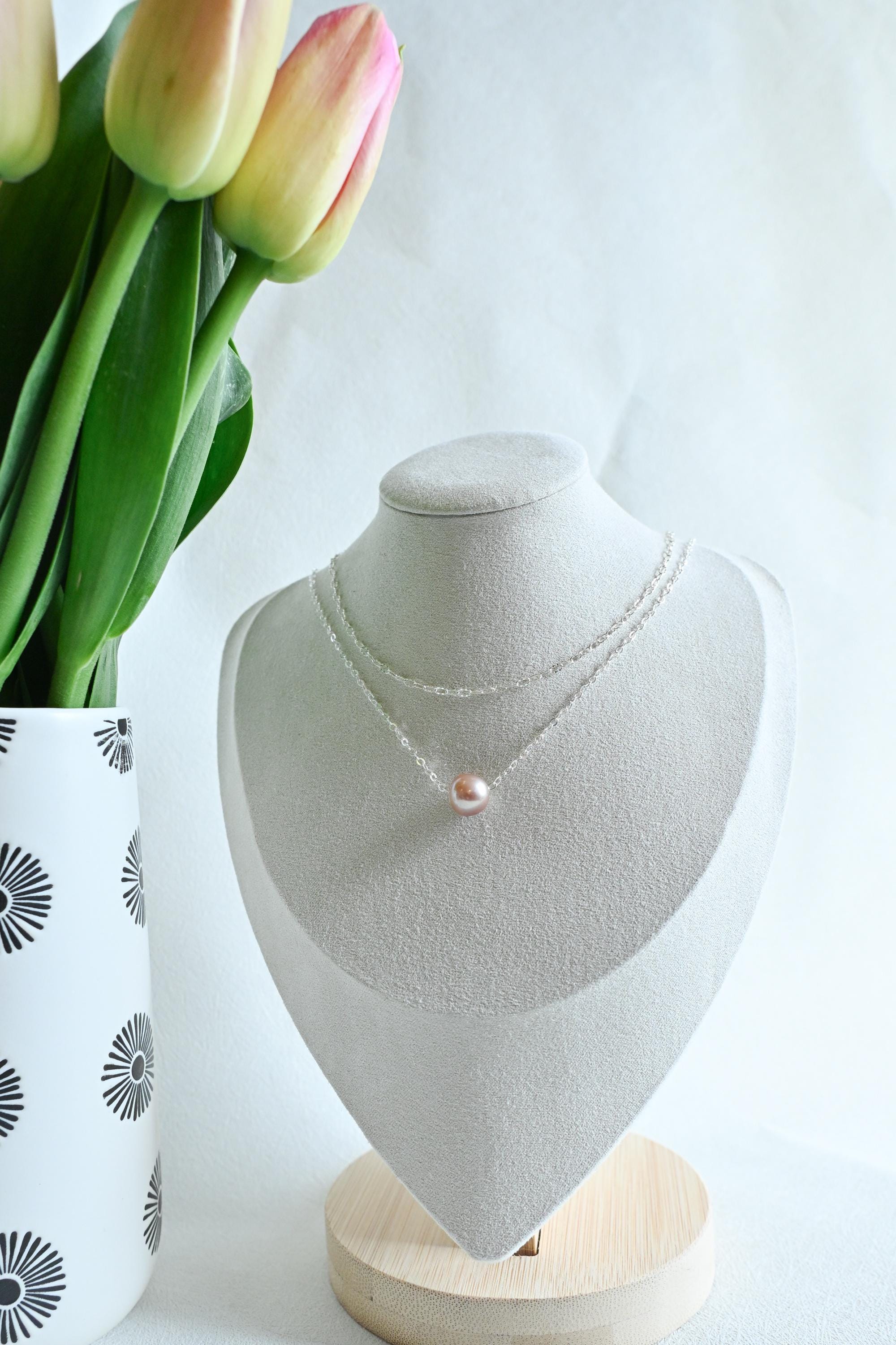 Sterling Silver layered necklace with 8mm Edison pearl - Mother’s Day, spring (etsy image id: 7863864366)