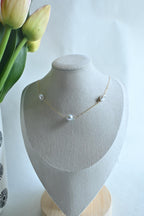 Large near-round blue Akoya Pearl with white Keshi freshwater pearl necklace - gold filled (etsy image id: 7878926244)