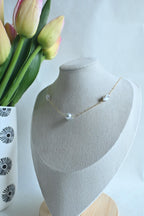 Large near-round blue Akoya Pearl with white Keshi freshwater pearl necklace - gold filled (etsy image id: 7878926266)