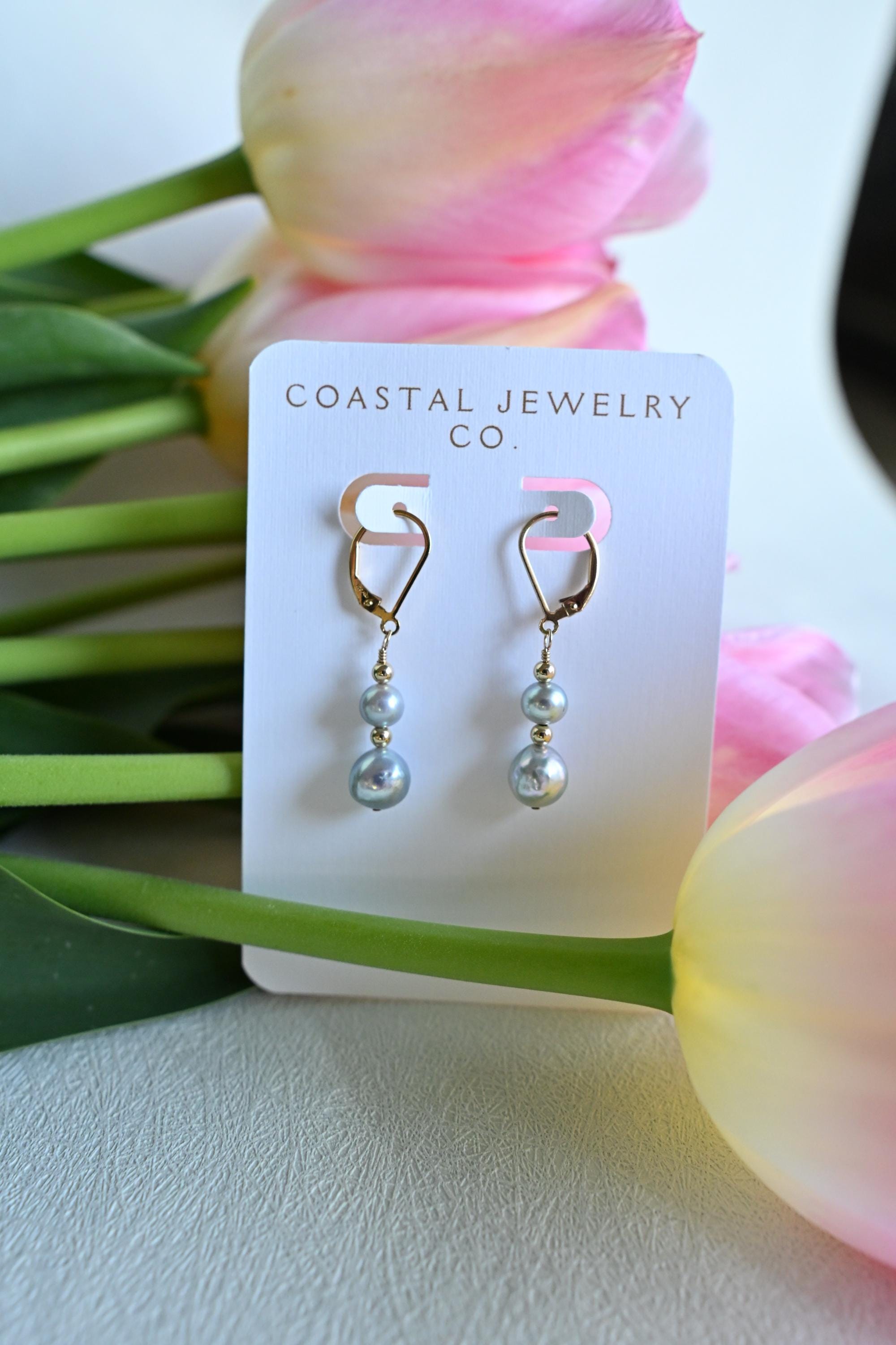 Blue Akoya Pearl Earrings – 14k Gold Filled Lever Backs (etsy image id: 7878996758)