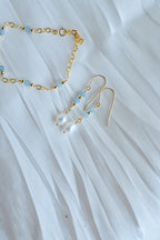 14k Gold Filled Aquamarine Gemstone Bracelet & Pearl Earrings Set (etsy image id: 7909694658)