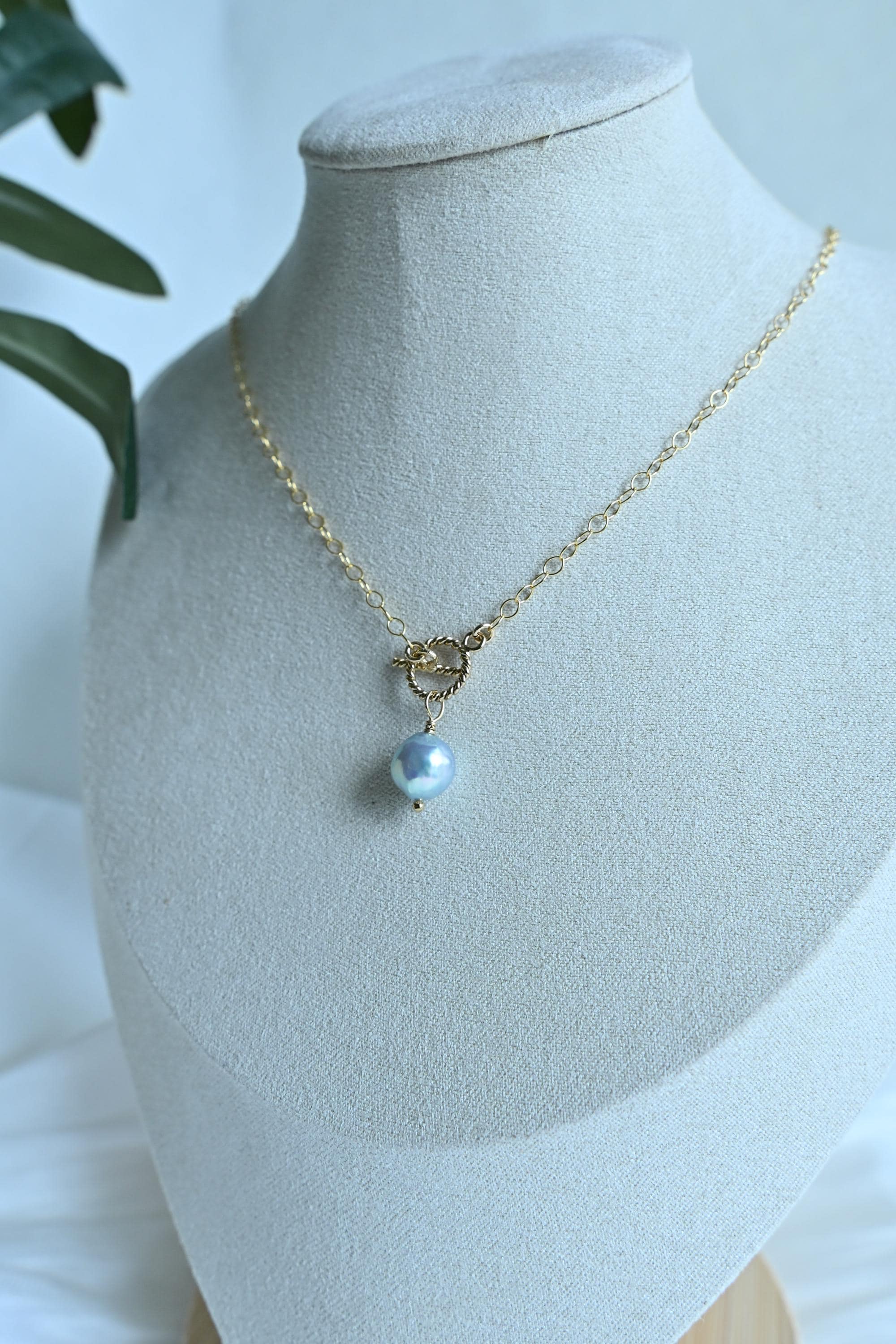 Single Large near-round blue Akoya Pearl with toggle clasp closure (etsy image id: 7926862175)