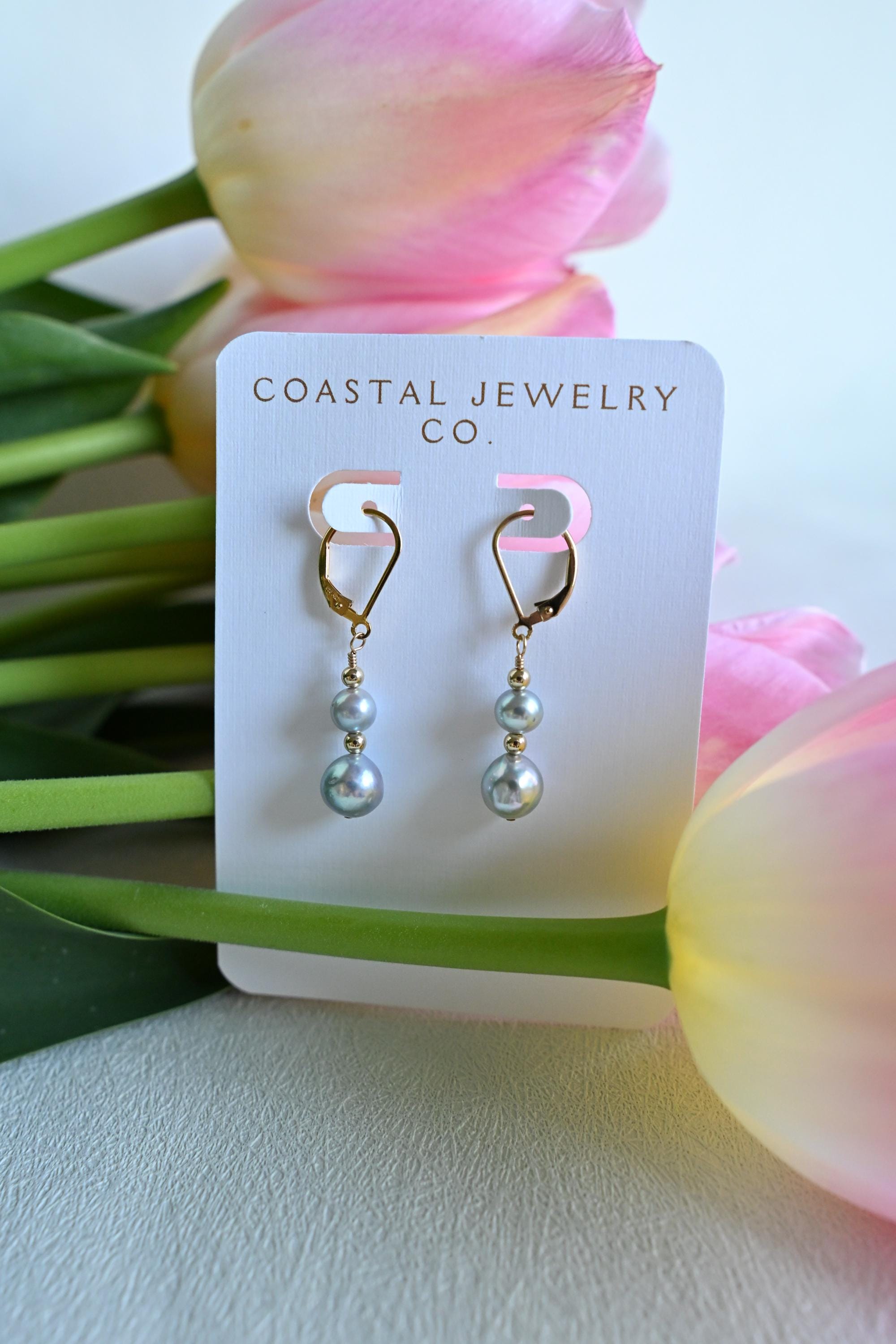 Blue Akoya Pearl Earrings – 14k Gold Filled Lever Backs (etsy image id: 7926953101)