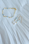 14k Gold Filled Aquamarine Gemstone Bracelet & Pearl Earrings Set (etsy image id: 7957653699)