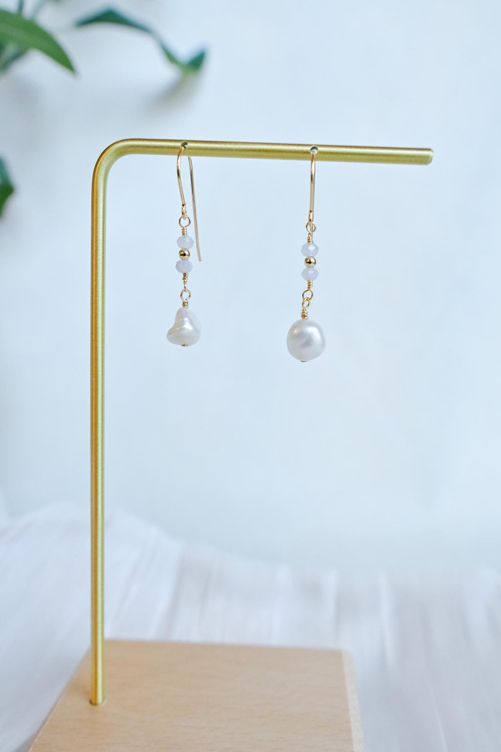 Gold Filled Chalcedomy earrings with white Keshi freshwater pearl (etsy image id: 7957673331)