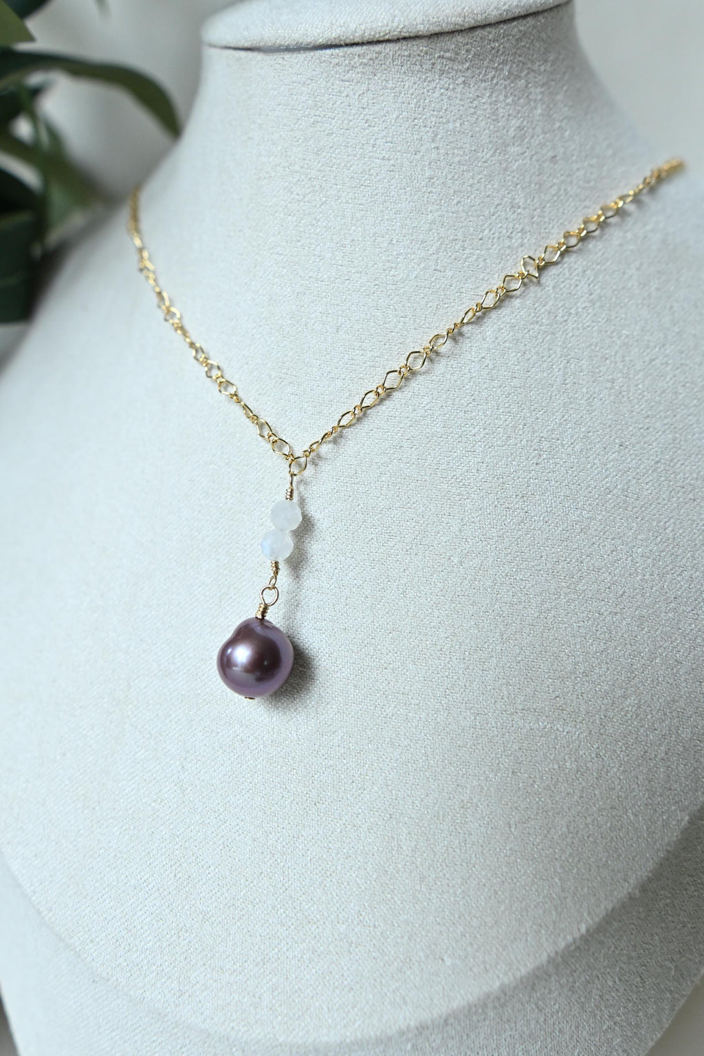 Purple Edison pearl and moonstone necklace on gold filled chain (etsy image id: 8008006900)