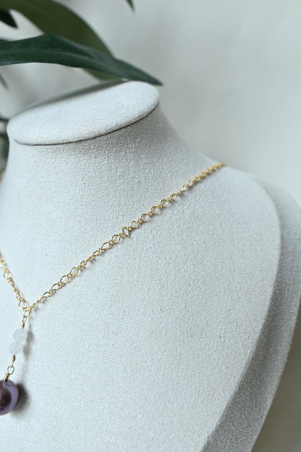 Purple Edison pearl and moonstone necklace on gold filled chain (etsy image id: 8055921965)